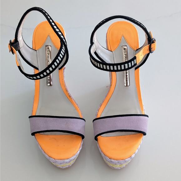 Women's Sophia Webster Lucita Wedge Sandals Multicolor Suede & Leather Size 7 - Picture 4 of 11